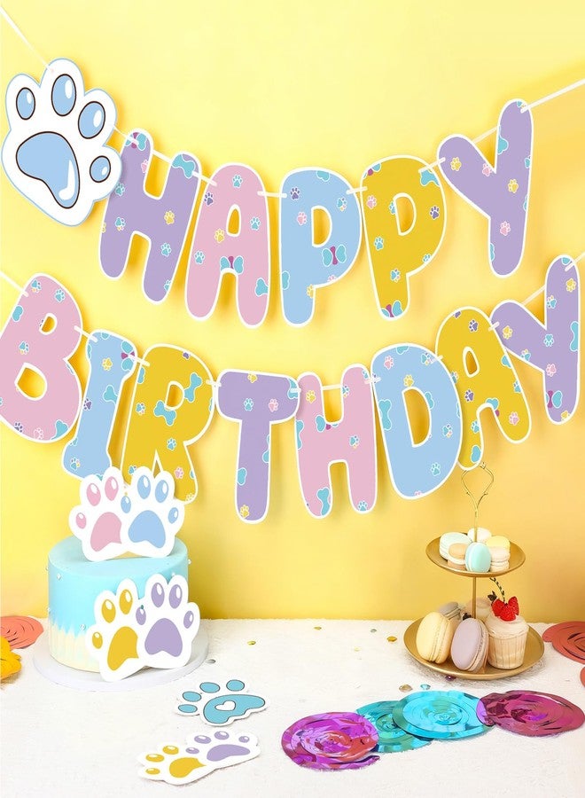 Moinchore Blue Dog Happy Birthday Banner with Daisy Paws Hanging Swirls Blue Dog Happy Birthday Party Supplies Daisy Puppy Themed Party Decorations for Kid Boy and Girl - Image 4